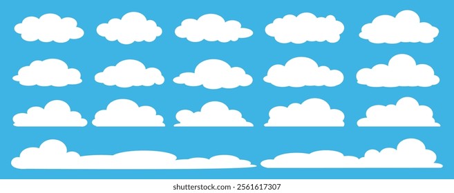 Collection of white cloud illustrations. Vector set of cartoon clouds in flat design.Cloud.