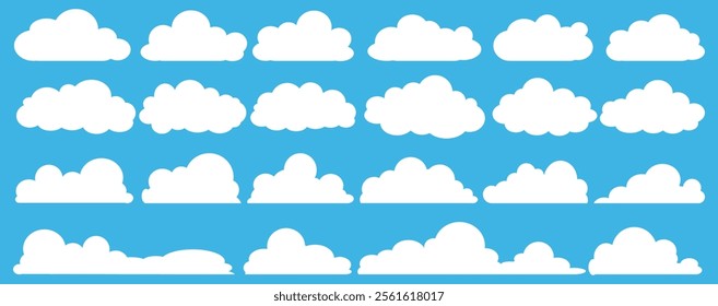 Collection of white cloud illustrations. Vector set of cartoon clouds in flat design.Cloud.