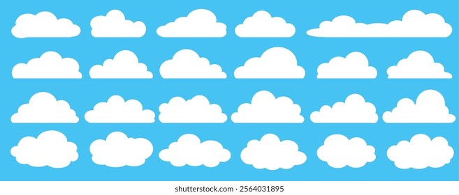 Collection of white cloud illustrations. Vector set of cartoon clouds in flat design.Cloud.