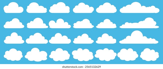 Collection of white cloud illustrations. Vector set of cartoon clouds in flat design.Cloud.