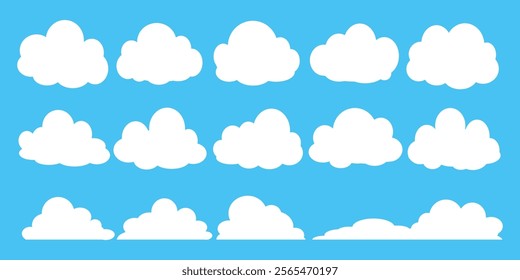 Collection of white cloud illustrations. Vector set of cartoon clouds in flat design.Cloud.