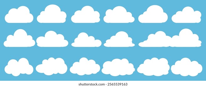 Collection of white cloud illustrations. Vector set of cartoon clouds in flat design.Cloud.