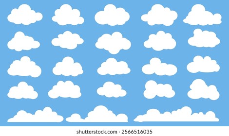 Collection of white cloud illustrations. Vector set of cartoon clouds in flat design.Cloud.