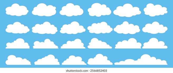 Collection of white cloud illustrations. Vector set of cartoon clouds in flat design.Cloud.