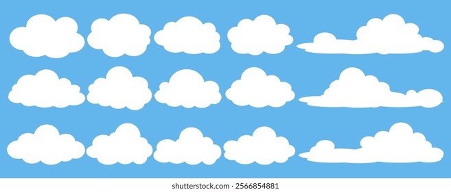 Collection of white cloud illustrations. Vector set of cartoon clouds in flat design.Cloud.