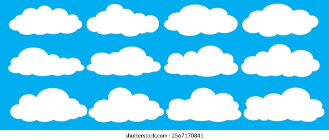Collection of white cloud illustrations. Vector set of cartoon clouds in flat design.Cloud.