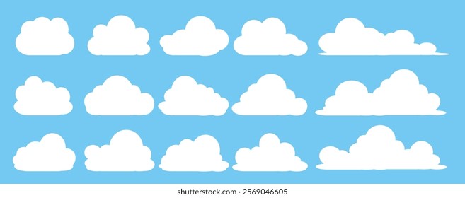 Collection of white cloud illustrations. Vector set of cartoon clouds in flat design.Cloud.