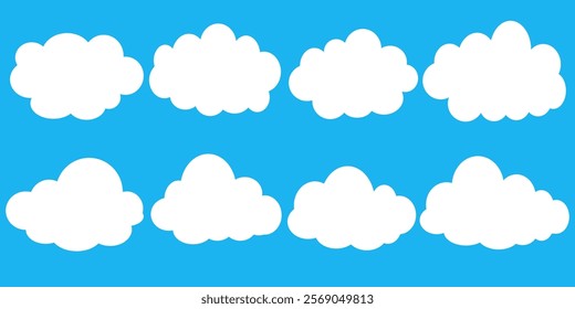 Collection of white cloud illustrations. Vector set of cartoon clouds in flat design.Cloud.