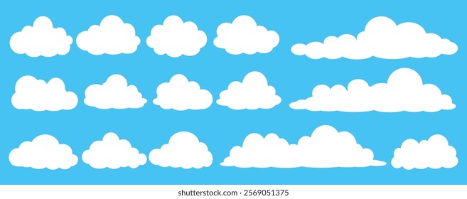 Collection of white cloud illustrations. Vector set of cartoon clouds in flat design.Cloud.