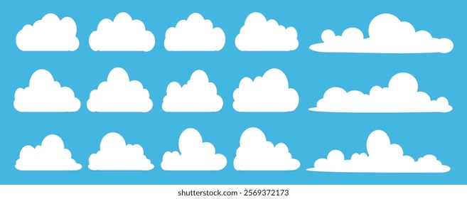 Collection of white cloud illustrations. Vector set of cartoon clouds in flat design.Cloud.