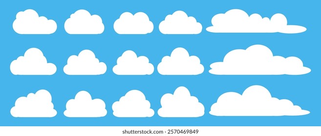 Collection of white cloud illustrations. Vector set of cartoon clouds in flat design.Cloud.