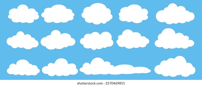 Collection of white cloud illustrations. Vector set of cartoon clouds in flat design.Cloud.