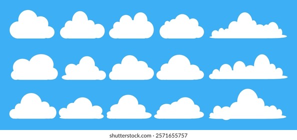 Collection of white cloud illustrations. Vector set of cartoon clouds in flat design.Cloud.