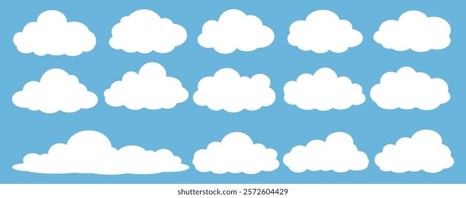 Collection of white cloud illustrations. Vector set of cartoon clouds in flat design.Cloud.