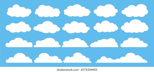 Collection of white cloud illustrations. Vector set of cartoon clouds in flat design.Cloud.