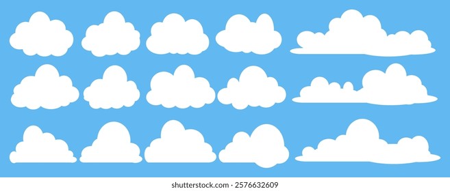 Collection of white cloud illustrations. Vector set of cartoon clouds in flat design.Cloud.