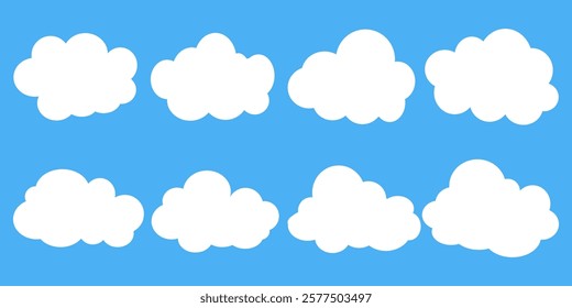 Collection of white cloud illustrations. Vector set of cartoon clouds in flat design.Cloud.