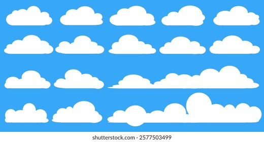 Collection of white cloud illustrations. Vector set of cartoon clouds in flat design.Cloud.