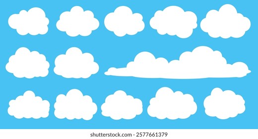 Collection of white cloud illustrations. Vector set of cartoon clouds in flat design.Cloud.