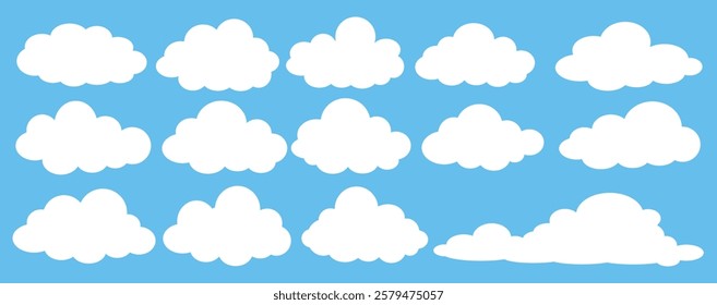 Collection of white cloud illustrations. Vector set of cartoon clouds in flat design.Cloud.