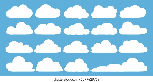 Collection of white cloud illustrations. Vector set of cartoon clouds in flat design.Cloud.