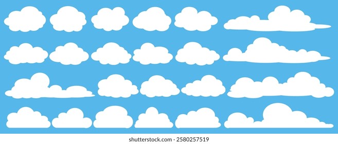 Collection of white cloud illustrations. Vector set of cartoon clouds in flat design.Cloud.