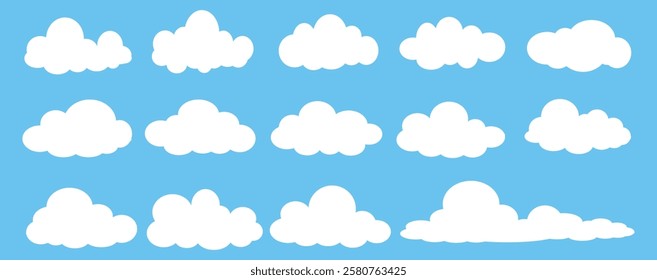 Collection of white cloud illustrations. Vector set of cartoon clouds in flat design.Cloud.