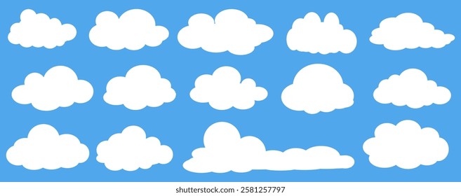 Collection of white cloud illustrations. Vector set of cartoon clouds in flat design.Cloud.