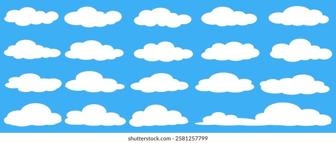 Collection of white cloud illustrations. Vector set of cartoon clouds in flat design.Cloud.