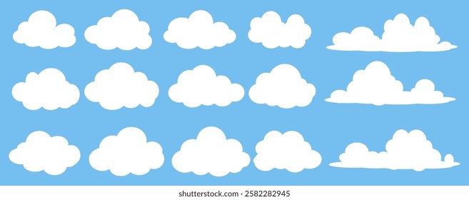 Collection of white cloud illustrations. Vector set of cartoon clouds in flat design.Cloud.