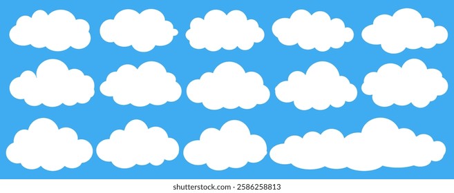 Collection of white cloud illustrations. Vector set of cartoon clouds in flat design.Cloud.