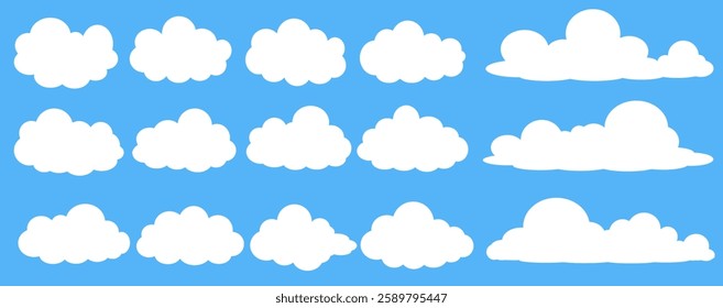 Collection of white cloud illustrations. Vector set of cartoon clouds in flat design.Cloud