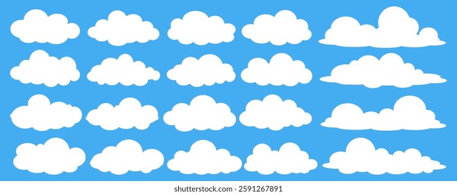 Collection of white cloud illustrations. Vector set of cartoon clouds in flat design.Cloud