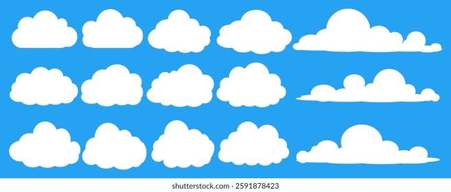 Collection of white cloud illustrations. Vector set of cartoon clouds in flat design.Cloud