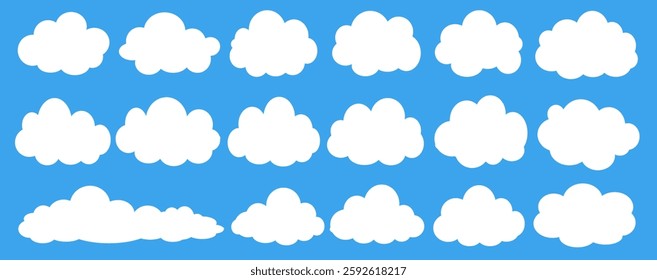 Collection of white cloud illustrations. Vector set of cartoon clouds in flat design.Cloud