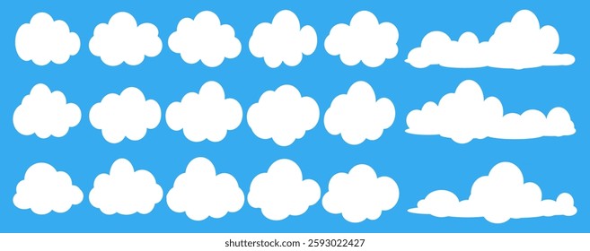 Collection of white cloud illustrations. Vector set of cartoon clouds in flat design.Cloud