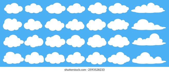 Collection of white cloud illustrations. Vector set of cartoon clouds in flat design.Cloud
