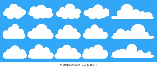 Collection of white cloud illustrations. Vector set of cartoon clouds in flat design.Cloud