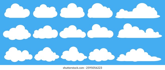 Collection of white cloud illustrations. Vector set of cartoon clouds in flat design.Cloud