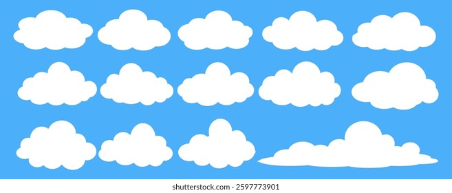 Collection of white cloud illustrations. Vector set of cartoon clouds in flat design.Cloud.
