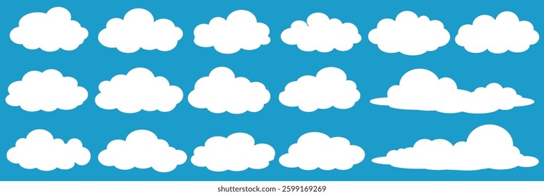 Collection of white cloud illustrations. Vector set of cartoon clouds in flat design.Cloud.