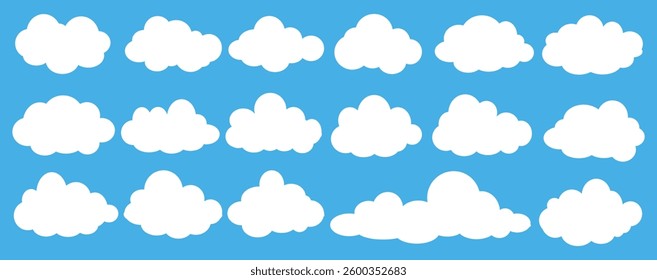 Collection of white cloud illustrations. Vector set of cartoon clouds in flat design.Cloud.