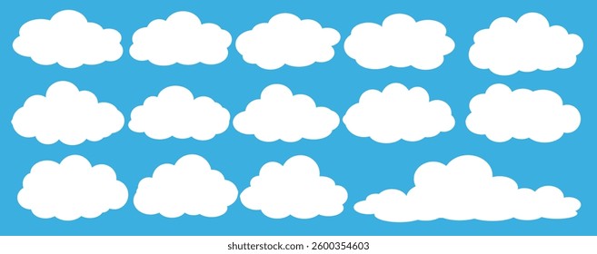 Collection of white cloud illustrations. Vector set of cartoon clouds in flat design.Cloud.