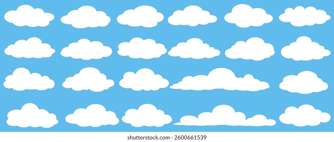 Collection of white cloud illustrations. Vector set of cartoon clouds in flat design.Cloud.