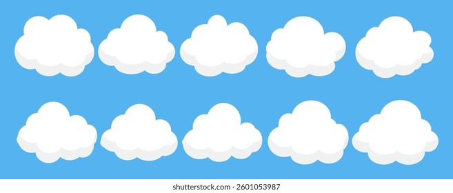Collection of white cloud illustrations. Vector set of cartoon clouds in flat design.Cloud.