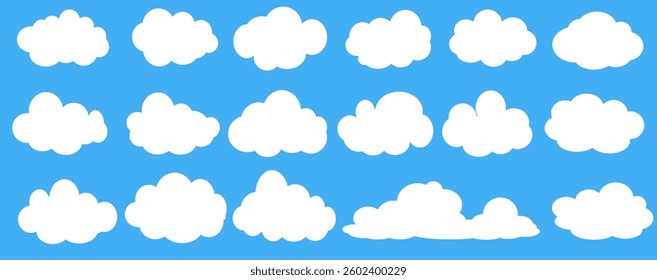 Collection of white cloud illustrations. Vector set of cartoon clouds in flat design.Cloud.