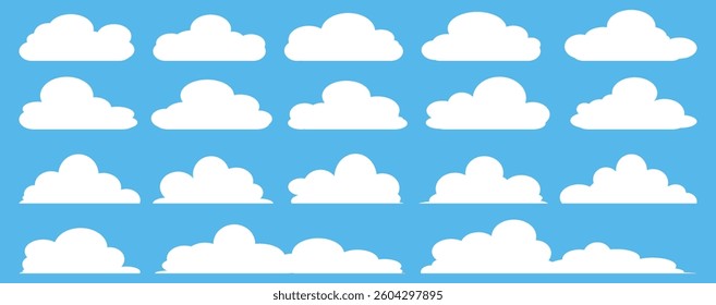 Collection of white cloud illustrations. Vector set of cartoon clouds in flat design.Cloud.