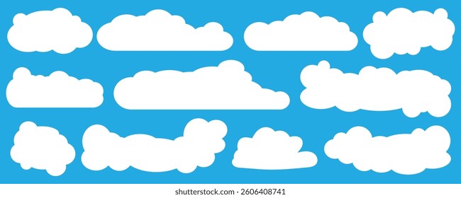 Collection of white cloud illustrations. Vector set of cartoon clouds in flat design. Cloud.