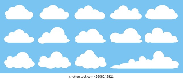 Collection of white cloud illustrations. Vector set of cartoon clouds in flat design.Cloud.
