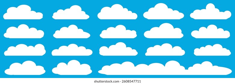 Collection of white cloud illustrations. Vector set of cartoon clouds in flat design.Cloud.